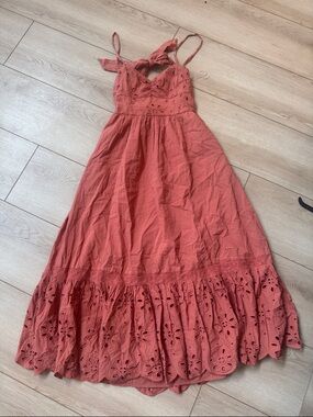 American Eagle Outfitters Rust Tie-Shoulder Eyelet Maxi Dress NWOT SZ XS